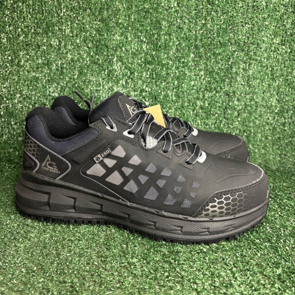 NEW ACE Work Boots Phantom Steel Toe ESD Slip Resistant Safety Shoes Black Men 8